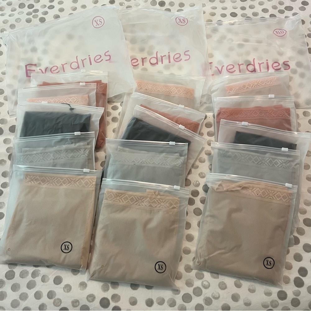 NWT Everdries Assorted Hipster Leakproof Underwear Heavy Flow Set of 15 Size XS